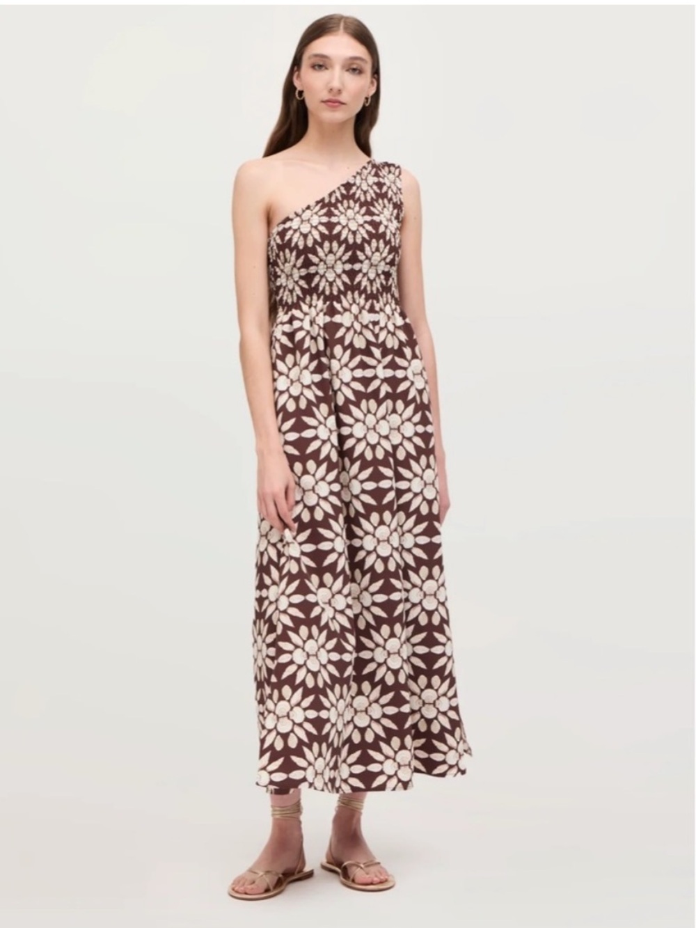 NWT Hill House Thea Nap Midi Dress Brown Mosaic Chocolate Shell Size S